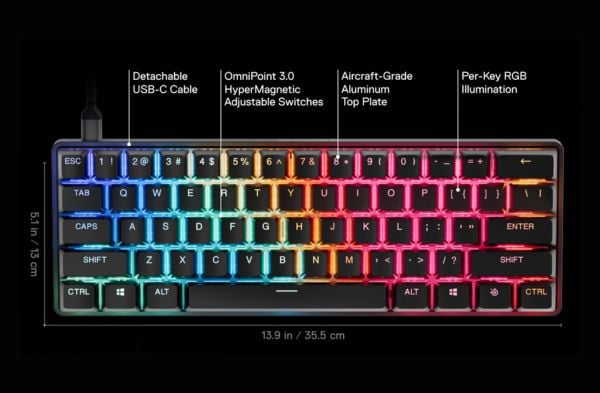 מקלדת גיימינג מכאנית מקצועית Steelseries Apex Pro Gen 3 Mini צבע שחור